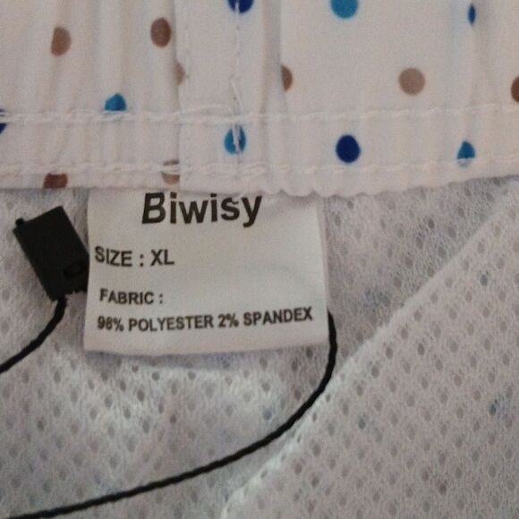 Biwisy white swim trunks swimming suit with tan blue polka dots Sz XL NWT - Picture 4 of 6